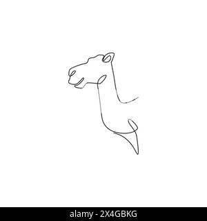 Einzelne durchgehende Linienzeichnung eines arabischen Kamels in der Kopfwüste für die Logo-Identität. Niedliches Konzept für Säugetiertiere mit Dromedarie für den nationalen Zoo. Trendig ein l Stock Vektor