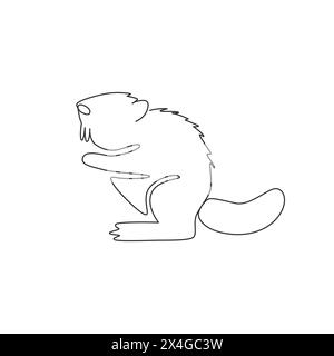 Eine durchgehende Linienzeichnung eines niedlichen stehenden Bibers für Logo-Identität. Lustiges, entzückendes Maskottchen für Säugetiere als Nationalparksymbol. Modern singen Stock Vektor