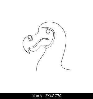 Eine einzeilige Zeichnung mit einem niedlichen Dodo-Vogelkopf für Logo-Identität. Ausgestorbenes Tiermaskottkonzept für die Ikone des National Conservation Parks. Continuou Stock Vektor