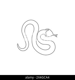Eine durchgehende Linienzeichnung der giftigen Schlange für das Club-Logo für Reptilien-Tierliebhaber. Tödliches schwarzes Mamba-Maskottchen-Konzept für gefährliche Schlangenliebhaber-Gruppe IC Stock Vektor