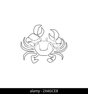 Einzelne durchgehende Linienzeichnung von kleinen Krabben mit großer Klaue für Meeresfrüchte-Logo. Meerestier-Konzept für chinesisches Restaurant. Moderne, einzeilige Einrichtung Stock Vektor