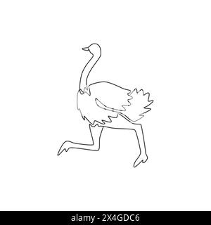 Eine einzelne Linienzeichnung eines riesigen Straußes zur Logoidentität. Flugfreies Vogelmaskottkonzept für Safari-Park-Ikone. Moderne durchgehende Linienzeichnung d Stock Vektor