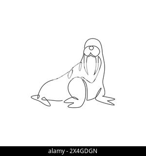 Eine durchgehende Linienzeichnung von Riesenwalrosen für die Logo-Identität des Schifffahrtsunternehmens. Odobenus rosmarus Maskottkonzept für die Ikone des Nationalparks. Mo Stock Vektor