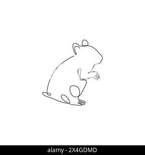 Eine einzeilige Zeichnung eines stehenden, niedlichen Hamsters für die Identität des einheimischen Logos. Das Maskottchen für Nagetiere ist für die Clubfigur für Tierliebhaber gedacht. Moderne durchgehende l Stock Vektor
