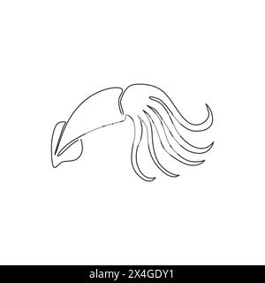Eine einzeilige Zeichnung von Schönheitskalmar für das chinesische Restaurant-Logo. Großes Tintenfisch-Maskottchen-Konzept für frische und gesunde Meeresfrüchte-Ikone. Modus Stock Vektor