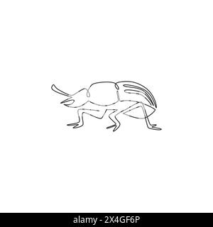Eine durchgehende Linienzeichnung mit niedlichem Käfer für Firmenlogo. Kleines Insektenmaskottchen-Konzept für die Ikone des öffentlichen Gartens. Moderne einzeilige Linien Stock Vektor