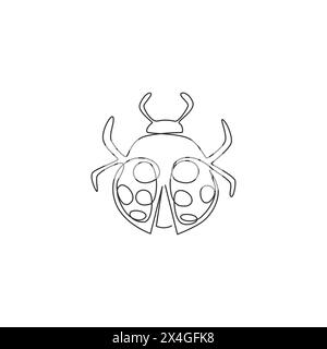 Eine einzeilige Zeichnung mit entzückendem Marienkäfer für die Firmenlogos-Identität. Kleines Insektenmaskottchen-Konzept für Bug-Liebhaber-Club-Ikone. Moderne durchgehende Linie dr Stock Vektor