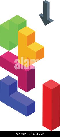 Block-Videospiel farbenfrohe Icon isometrischer Vektor. Puzzle-Element. Spiel Spielzeug Stock Vektor