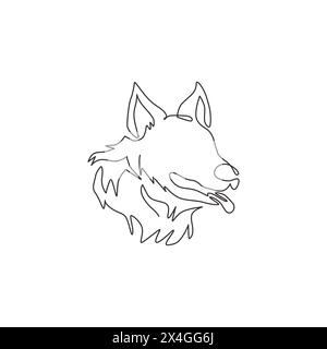 Eine durchgehende Linienzeichnung eines süßen deutschen Schäferhundes für die Identität des Sicherheitslogos. Maskottchenkonzept für reinrassige Hunde für ein Pedigree-freundliches Haustier-Symbol. Modern Stock Vektor