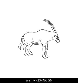 Einzelne durchgehende Linienzeichnung des gestrichelten Oryx für die Identität des Firmenlogos. Antilopenmaskottchen für Säugetiere als Symbol des National Conservation Parks. Modern o Stock Vektor