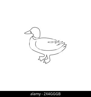 Einzelne durchgehende Linienzeichnung der niedlichen Stockenten für die Logo-Identität des Bauernhofs. Wasservögel Entenmaskottchen Konzept für Tiervieh-Ikone. Moderne einzeilige Zeichnung d Stock Vektor
