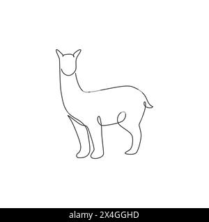 Eine einzeilige Zeichnung aus entzückendem Alpaka für die Identität des Firmenlogos. Südamerikanisches Kamelid-Maskottchen-Konzept für National Zoo-Ikone. Moderne durchgehende l Stock Vektor