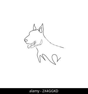 Eine durchgehende Linienzeichnung eines wilden Doberman-Hundes für das Logo der Sicherheitsfirma. Maskottchenkonzept für reinrassige Hunde für ein Pedigree-freundliches Haustier-Symbol. Mod Stock Vektor