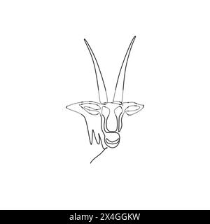 Einzeilige Zeichnung eines galanten Oryxkopfes für Firmenlogos. Gazelle Säugetier Maskottchen Konzept für National Zoo Ikone. Modern durchgehend Stock Vektor