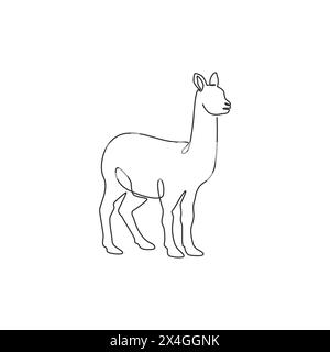Eine durchgehende Linienzeichnung aus lustigem Alpaka für die Identität des Bauernlogos. Domestiziertes Säugetier-Maskottchen-Konzept für Viehikone. Moderne, einzeilige D Stock Vektor