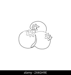 Einzelne durchgehende Linienzeichnung ganzer gesunder Bio-Heidelbeeren für Obstgarten-Logo-Identität. Frisches Blaubeerfrucht-Konzept für Obstgarten-Ikone Stock Vektor