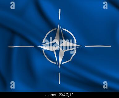 Die NATO-Flagge, die den Rahmen bedeckt, winkt im Wind Stockfoto