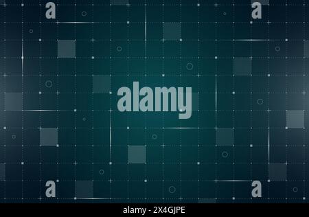 VR HUD futuristisches Schnittstellenraster. Digitales UI-Bildschirmnetz. GUI Hightech-Vorlage für den Hintergrund des Visiers. Raumschiff Head Up zeigt Linien und Partikel auf dunkelgrünem Hintergrund an. FUI Sci Fi-Dashboard. Eps Stock Vektor