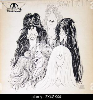 AEROSMITH ZIEHT DIE LINIE - Vintage-Plattencover Stockfoto