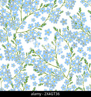 Nahtloses Muster blauer Vergissmeinnots. Handzeichnung. Nicht AI. Vektorabbildung Stock Vektor