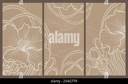 Elegante, prestigeträchtige Art déco-Hintergrundschablone mit Blumen. Das luxuriöse Design ist ein Art déco-Motiv in Beige- und Goldtönen. Stock Vektor