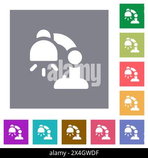 Schreibtischleuchte mit flachen Symbolen auf einfachen quadratischen farbigen Hintergründen Stock Vektor