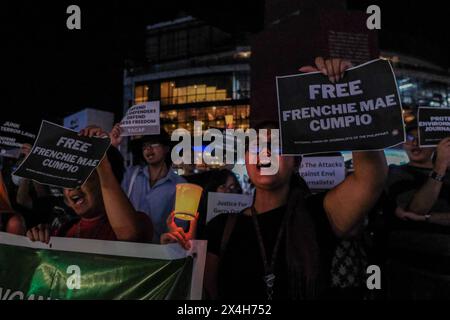 Protetest for World Press Freedom Day in Manila am World Press Freedom Day, 3. Mai 2024, versammeln sich Mediengruppen und Organisationen im Boy Scout Circle in Quezon City, Philippinen, um die Kultur der Straflosigkeit und die anhaltenden Angriffe auf Pressefreiheit und Redefreiheit zu verurteilen. Laut dem neuesten Reporter ohne Grenzen RSF World Press Freedom Index, stehen die Philippinen auf Platz 134 von 180 Ländern. Quezon Metro Manila Philippinen Copyright: XDeoxMontesclarosx Stockfoto