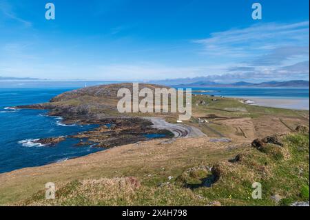 Blick von Norden nach South Uist von Dun Scurrival auf der Isle of barra, Schottland. Stockfoto