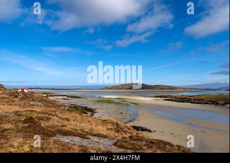 Traigh Mhor, der Cockle Strand, auf der äußeren Hebriden Insel Barra. Schottland. Stockfoto