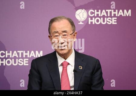 London, Großbritannien. MAI 2023. Der ehemalige UN-Generalsekretär Ban Ki-moon spricht im Chatham House über den Klimawandel Stockfoto