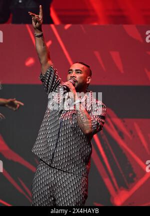 Hollywood FL, USA. Mai 2024. Don Omar tritt während des Formel-1Miami Grand-Prix-Konzerts „Back to Reggaetón“ Tour im Hard Rock Live auf, das am 2. Mai 2024 im Seminole Hard Rock Hotel & Casino in Hollywood, Florida, stattfindet. Quelle: Mpi04/Media Punch/Alamy Live News Stockfoto