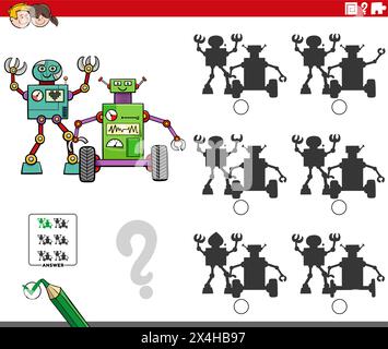 Comic-Illustration, wie man das richtige Bild für die Schattenpädagogik mit Robotern findet Stock Vektor