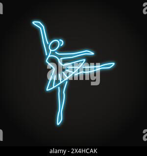 Balletttänzer Neonlinie Symbol. Ballerina in Arabesken-Stellung. Vektorabbildung. Stock Vektor