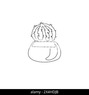 Einzelne durchgehende Linie, die süße tropische, stachelige Kaktuspflanze zeichnet. Bedruckbares dekoratives Zimmerpflanzenkonzept für Wohnwanddekorationen. Modern o Stock Vektor