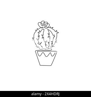 Eine durchgehende Linie, die süße, entzückende tropische Kaktuspflanze zeichnet. Bedruckbares dekoratives Kakteen-Zimmerpflanzenkonzept für Wohnwanddekoration. Modern Stock Vektor