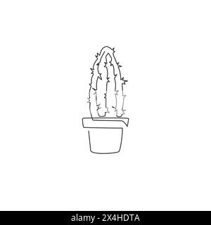 Eine durchgehende Linie, die süße tropische Kaktuspflanze zeigt. Bedruckbare dekorative Zimmerpflanzen Konzept Wohnkultur Tapetenschmuck. Moderne Sünde Stock Vektor