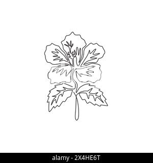 Eine einzeilige Zeichnung mit Beauty Fresh Hibiskus für Garten-Logo. Dekoratives Rosenmalvenblütenkonzept für Poster zur Wohnraumdekoration. Modern durchgehend Stock Vektor