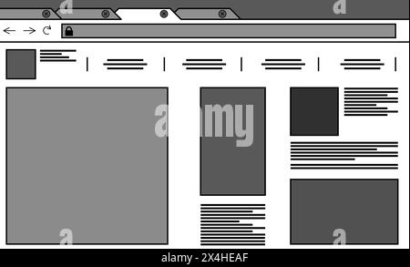Website-Design-Vorlage. Drahtmodell mit verschiedenen Elementen auf weißem Hintergrund Stockfoto
