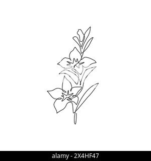 Eine einzeilige Zeichnung mit einer schönen Orchidee für ein Poster zur Innendekoration. Bedruckbares dekoratives Orchideenblütenkonzept. Moderne durchgehende Linie Stock Vektor