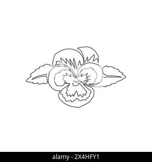 Eine durchgehende Linie mit hübschem, frischem Bratsche-Hybrid für Garten-Logo. Bedruckbare dekorative Stiefmütterchenblume für Wohnkultur, Wanddekoration, Posterdruck. Mod Stock Vektor