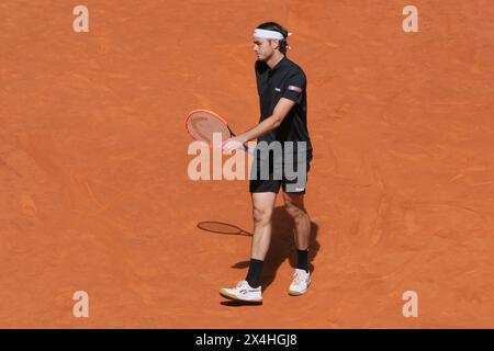 Taylor Fritz aus den USA gegen Andrey Rublev während des Halbfinalspiels der Männer am Tag 11 der Mutua Madrid Open in La Caja Magica am 3. Mai Stockfoto