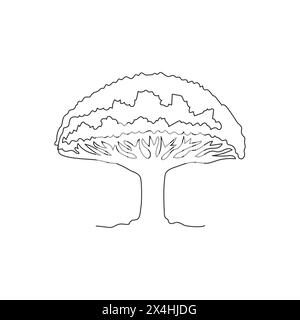 Einzeilige Zeichnung von Schönheit und exotischem socotra-Drachenbaum. Dekorativer Regenschirmbaum für Grußpostkarte. Tourismus und Reisen. Moderne Co Stock Vektor