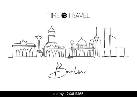 Einzelne durchgehende Linienzeichnung der Berliner Skyline. Berühmte Stadt Wolkenkratzer Landschaft. Weltreise Postkarte Wohnkultur Wandbild Poster Conep Stock Vektor