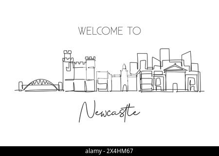 Eine durchgehende Linienzeichnung der Skyline von Newcastle. Schöne Stadt Wolkenkratzer Welt Landschaft Tourismus Reise Urlaub Haus Wand Dekor Poster Art Co Stock Vektor