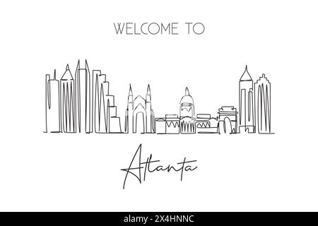 Eine einzeilige Zeichnung der Skyline von Atlanta, USA. Historische Stadtlandschaft. Bestes Urlaubsziel Wanddekor Poster-Motiv. Trend Stock Vektor