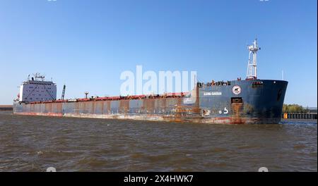 SUPERIOR, WI - 5. OCT 2020: Die ALGOMA GUARDIAN, ein kanadisches Bulk Carrier-Schiff, segelt in Richtung Great Lake Superior, von Wisconsin Point aus gesehen auf A Stockfoto