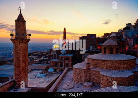Mardin Altstadt bei Sonnenuntergang, Mardin, Türkei Stockfoto