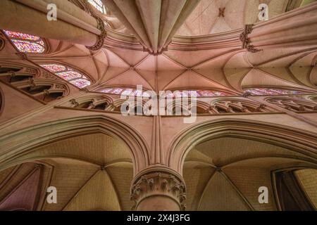 Chorgewölbe, omanisch-gotische Kathedrale Saint-Julien du Mans, Le Mans, Departement Sarthe, Pays de la Loire, Frankreich Stockfoto