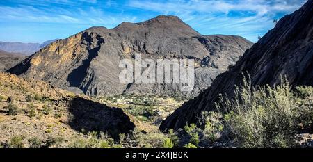 Das schöne Oasendorf bald Sayt (Balad Sayt), die westlichen Hajar Berge, Ash Sharaf, Oman Stockfoto