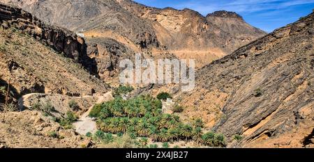 Das schöne Oasendorf bald Sayt (Balad Sayt), die westlichen Hajar Berge, Ash Sharaf, Oman Stockfoto